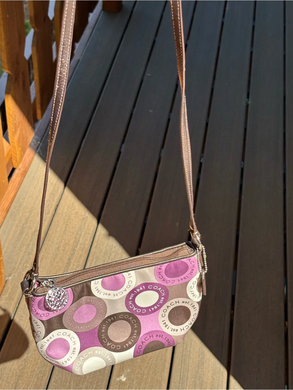 COACH Pink, Purple & Brown Circle Print Shoulder Bag